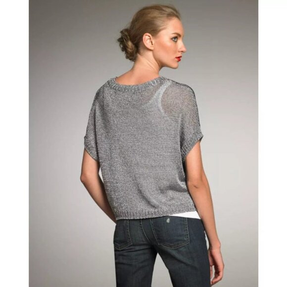 Womens Size Medium Vince Gold Metallic Pullover Open Knit Sweater - Picture 4 of 5